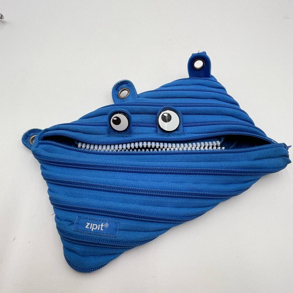 Zipit Blue Monster Pencil Case Pouch fun School Work Smile Kids